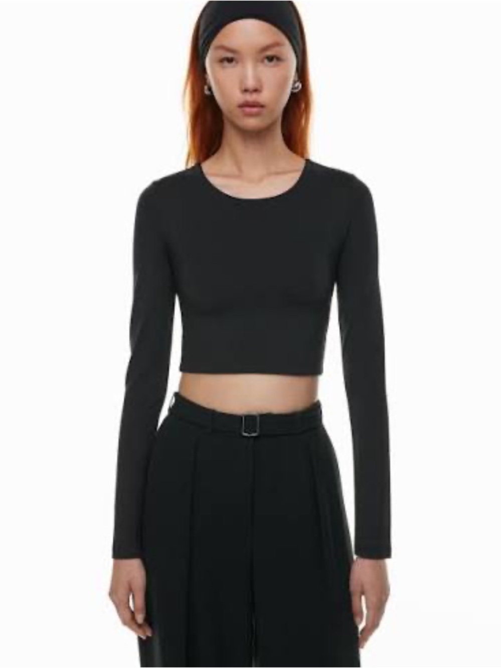 Babaton Black Cropped Long Sleeve Crew Top